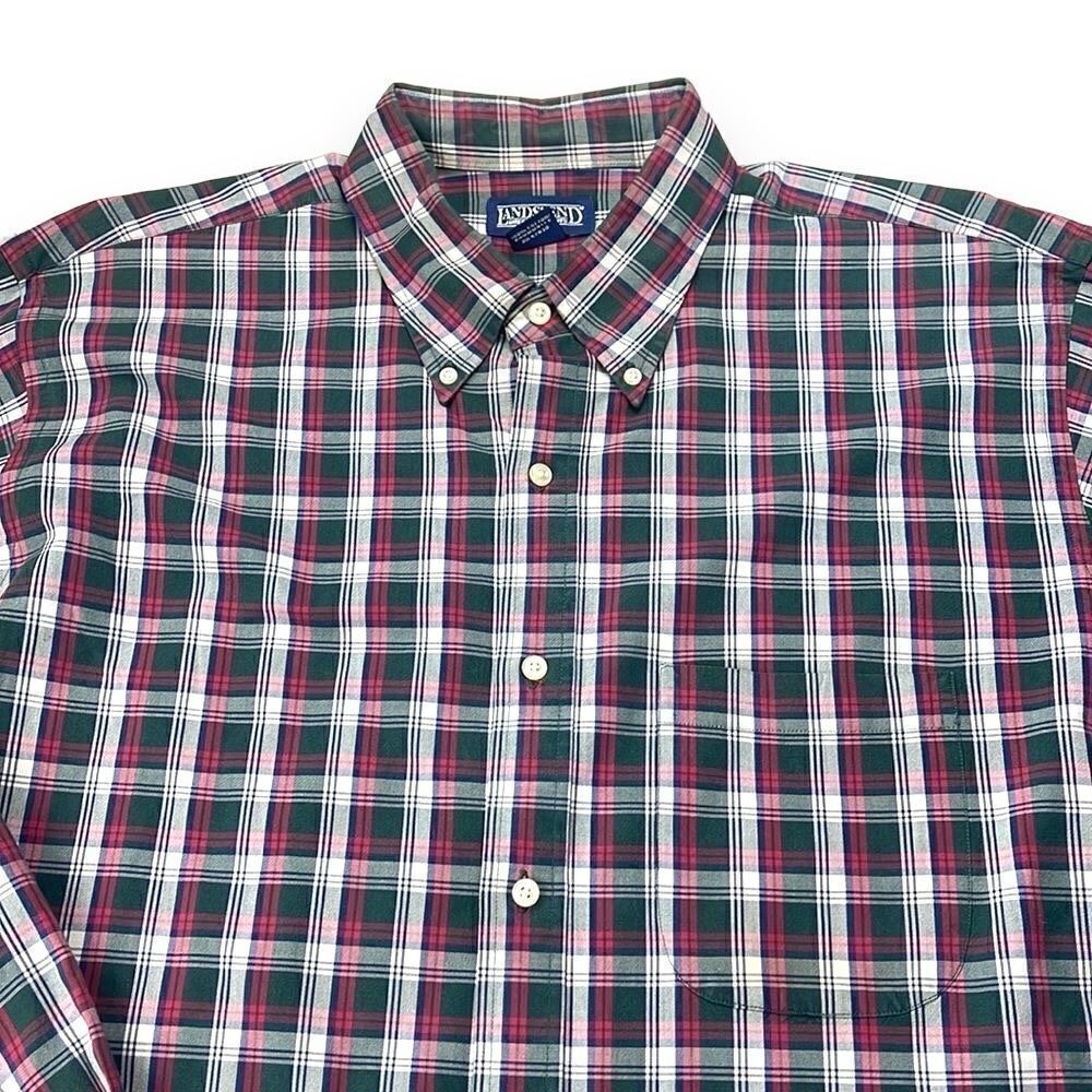 Lands End Shirt Mens Extra Large XL Green Plaid Long Sleeve Button Down Shirt - Picture 4 of 12